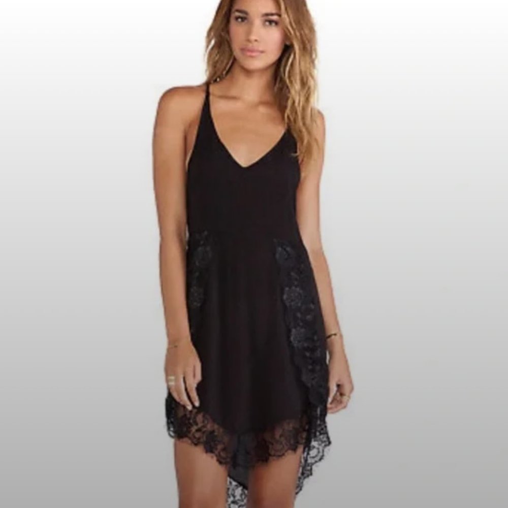 Intimately by Free People Black Lace-Trim Tie-Back Lightweight Slip Dress